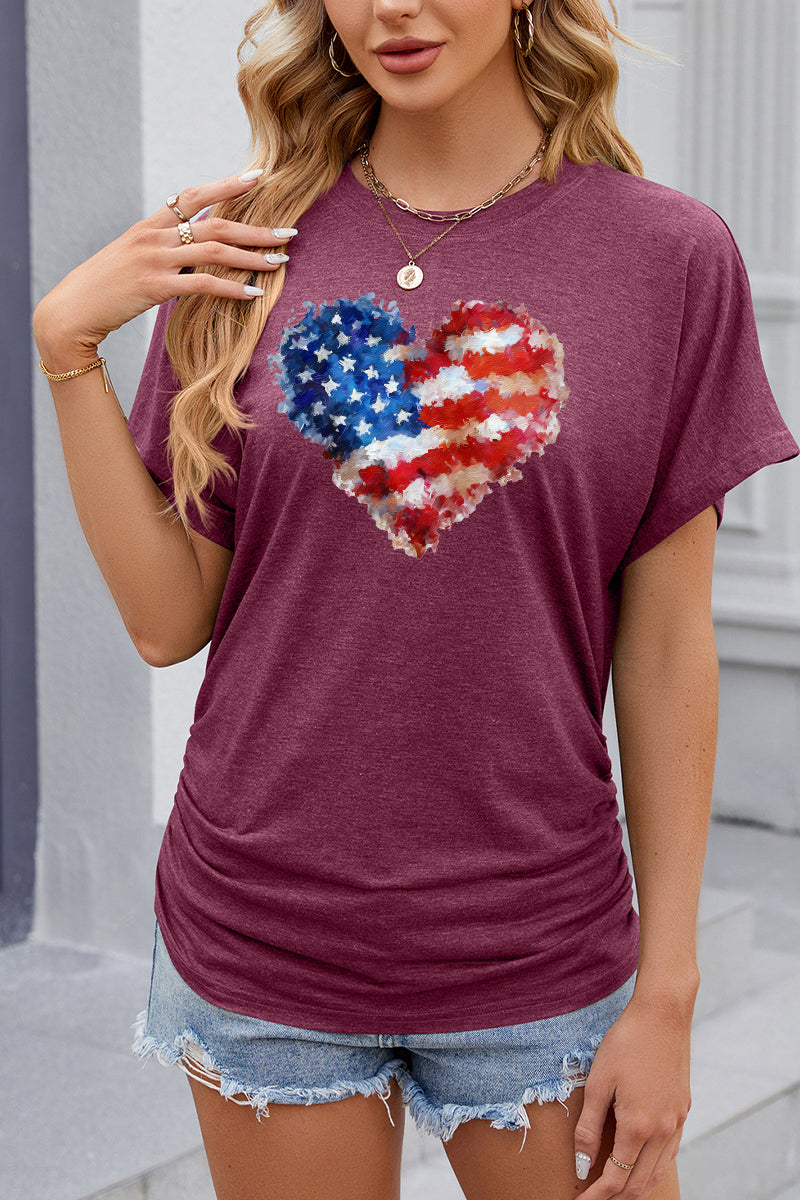American Flag Heart Graphic Short Sleeve Patriotic Tee