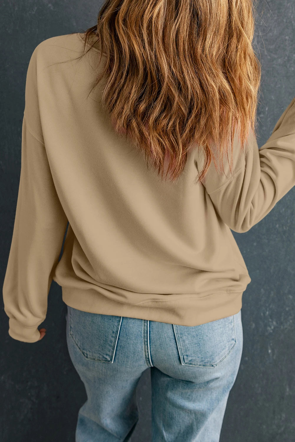 Khaki Thankful Repeated Print Drop Shoulder Casual Sweatshirt
