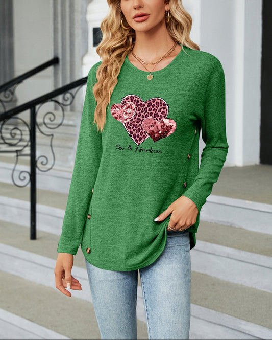 Valentine's Day Triple Heart Leopard Graphic Long Sleeve