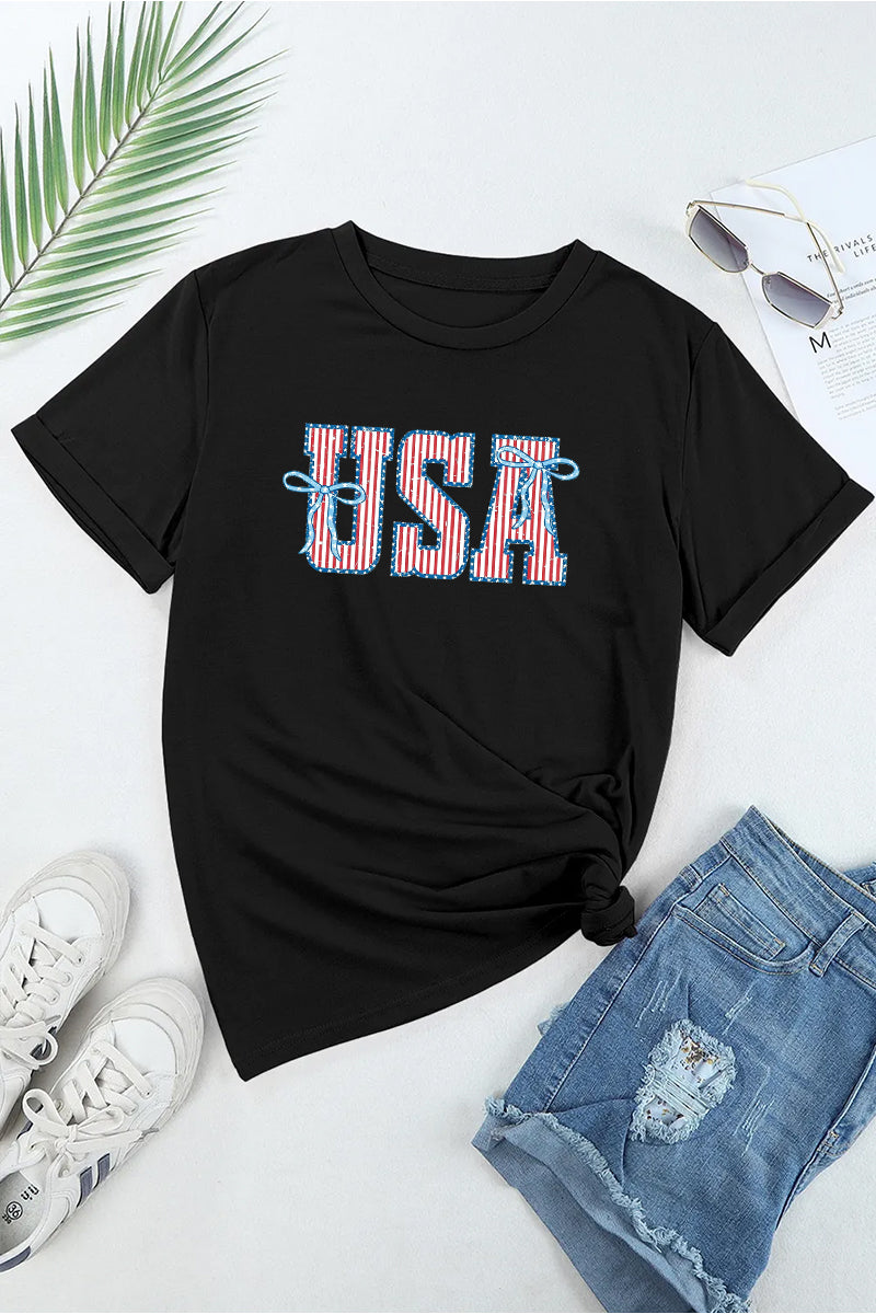 USA Bow Graphic Independence Day Oversized Tee