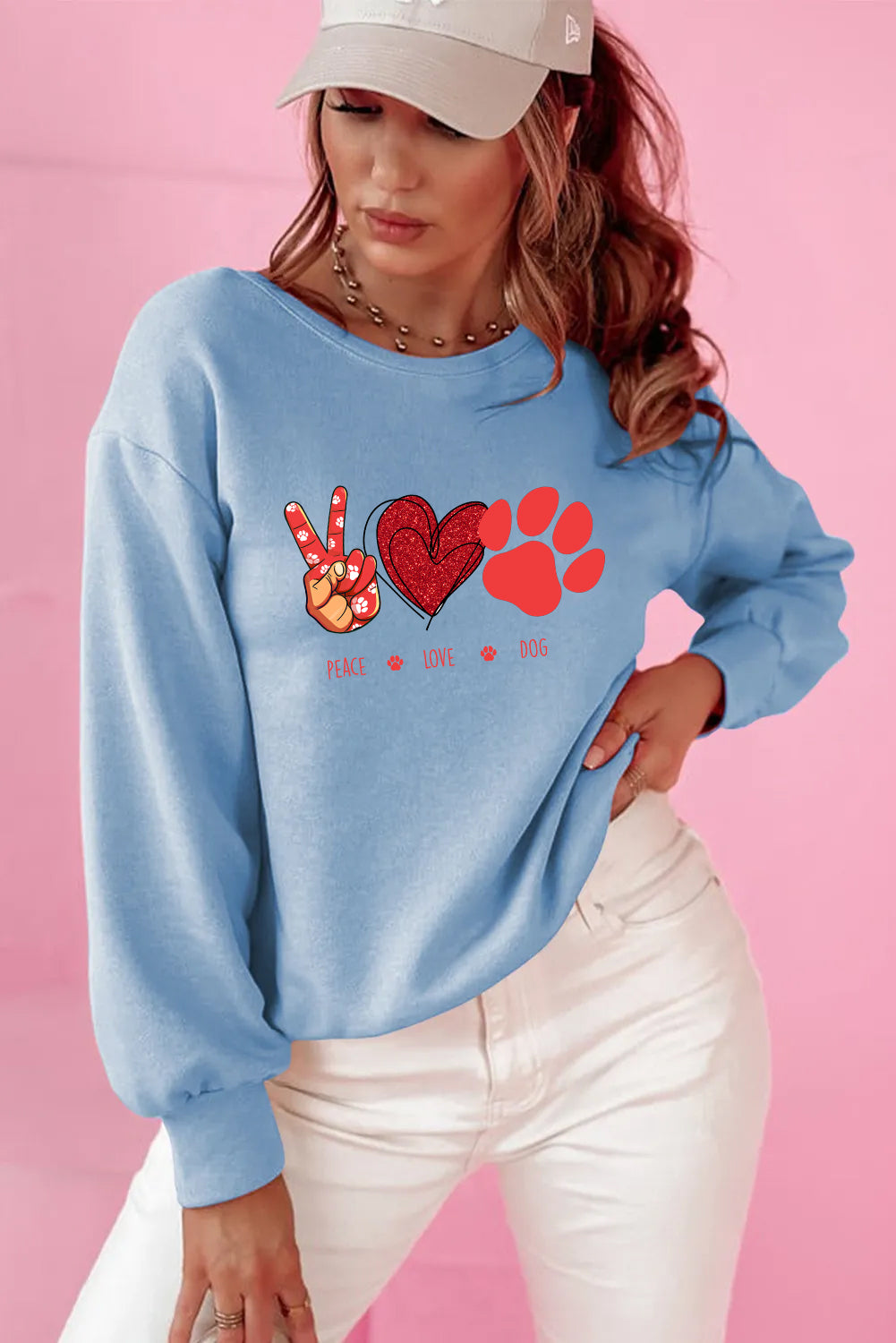 Valentine’s Day Peace Love Dog Graphic Bow Back Sweatshirt