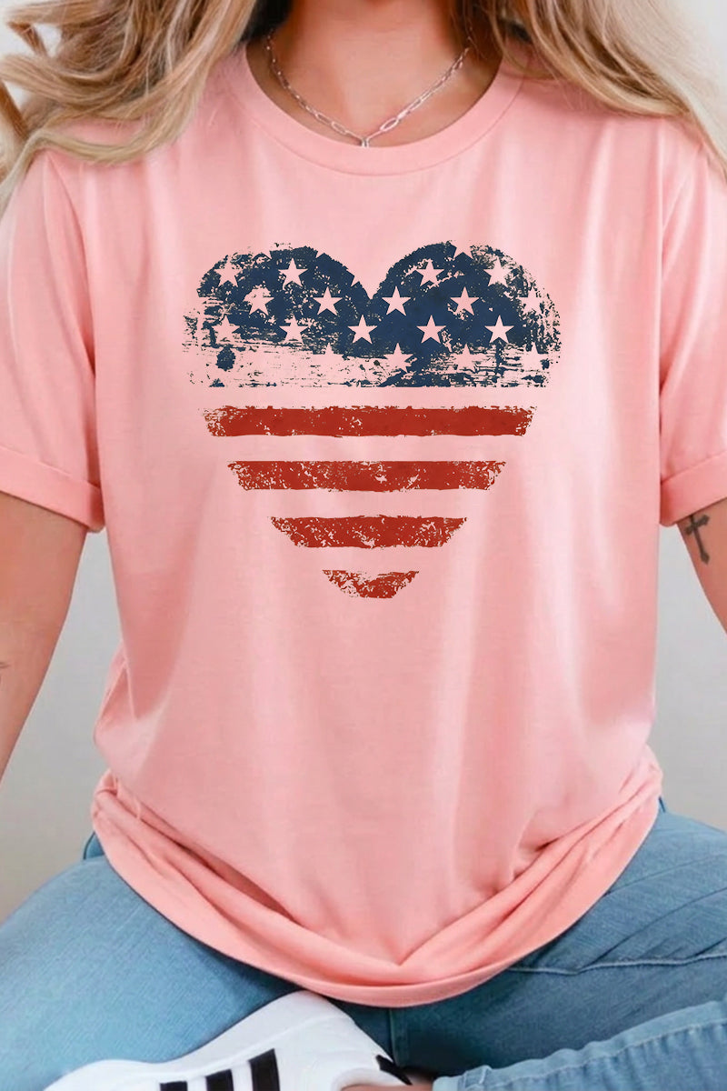Fourth of July Heart American Flag Graphic Tee Women