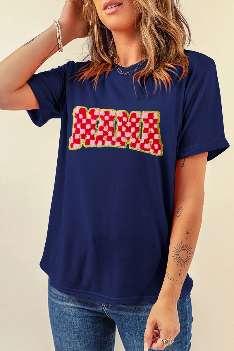 Checker Mama Graphic Tee Women Mothers Day Casual Top