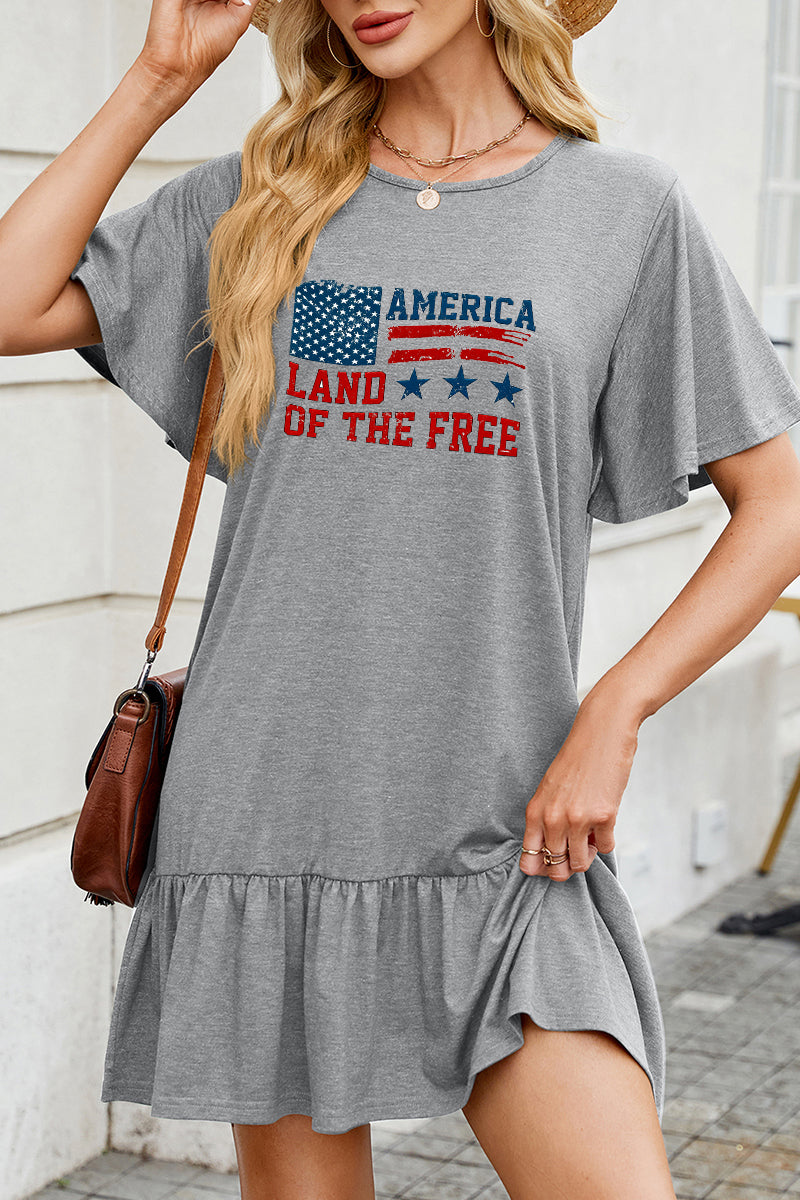 American Flag Cotton Dress Casual Ruffle Patriotic
