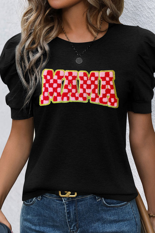 Mother’s Day Mama Graphic Puff Sleeve Casual T Shirt