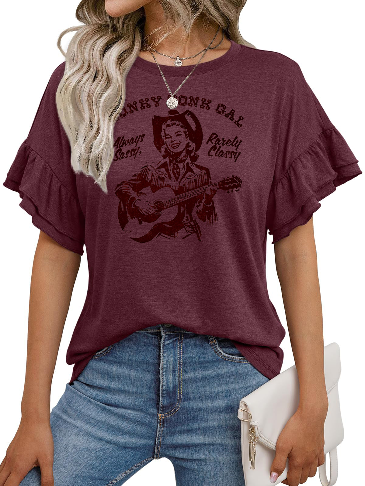 Vintage Cowgirl Graphic Ruffle Sleeve Boutique Tee
