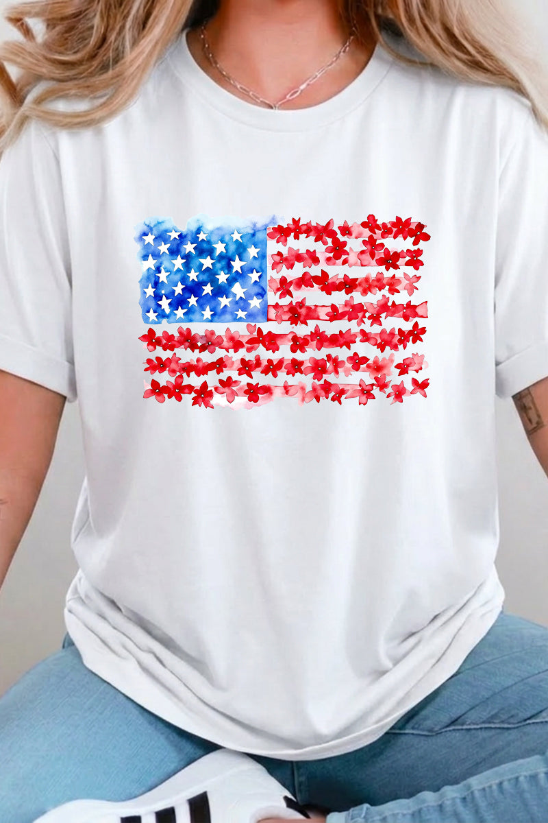 Fourth of July Distressed Flag Graphic Tee for Women