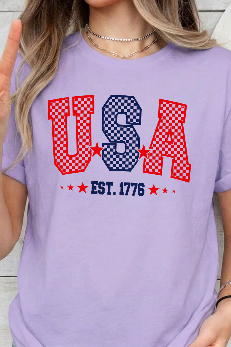 Fourth of July USA Letter Graphic Tee for Women