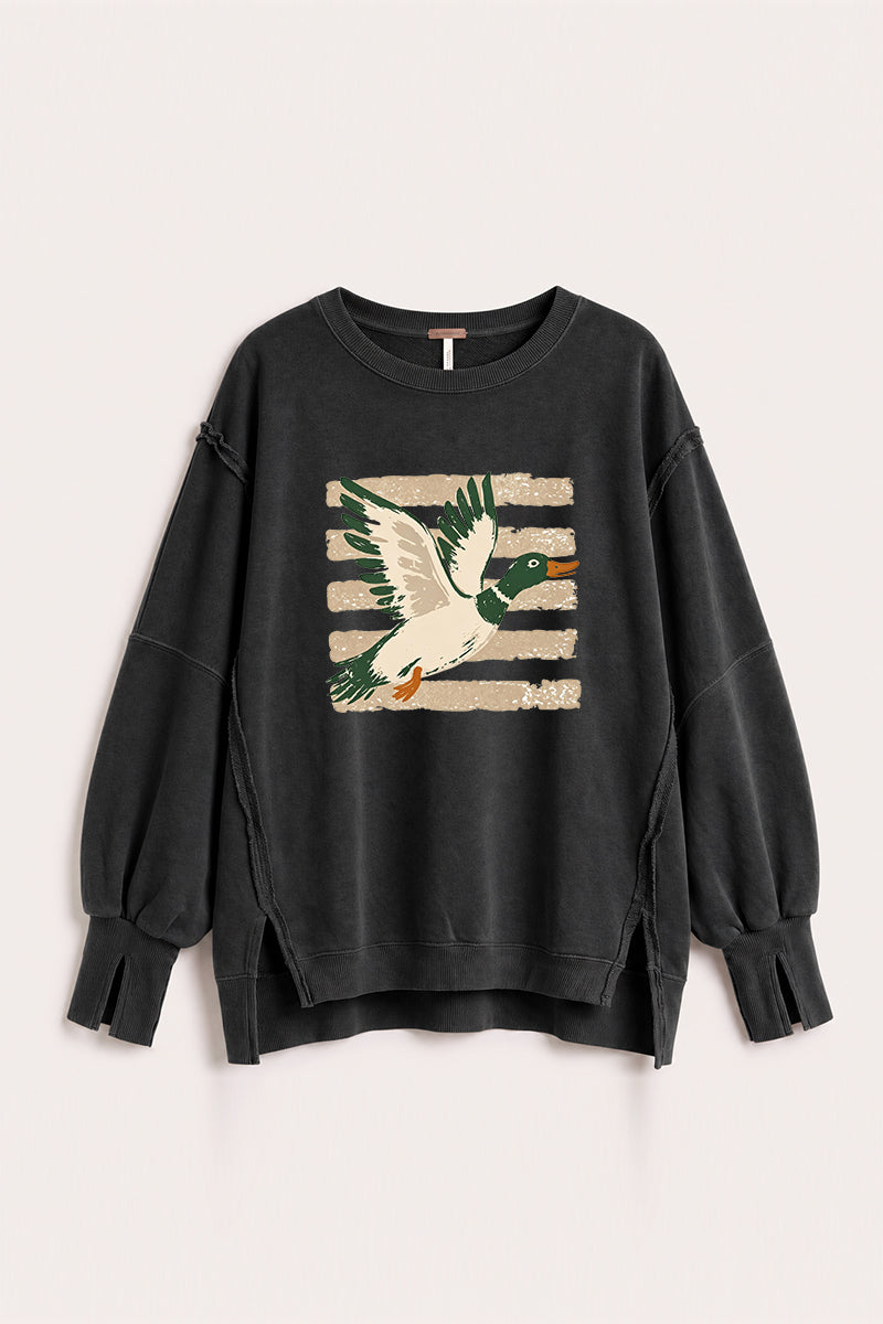Duck Graphic Washed Exposed Seam Oversized Sweatshirt