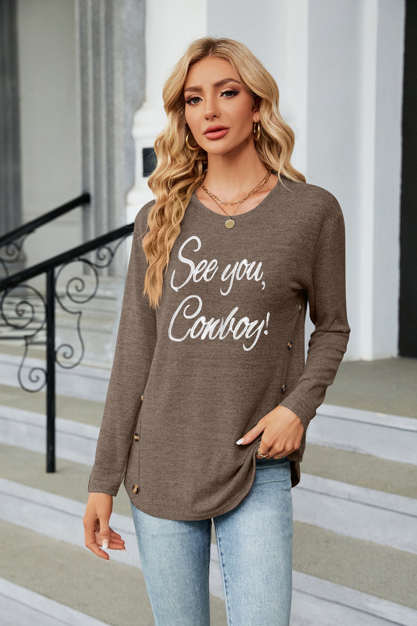 Western See You Cowboy Graphic Long Sleeve Top