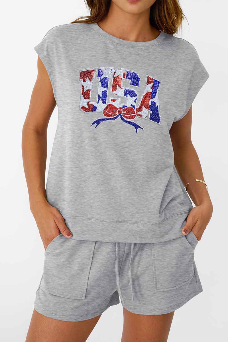 Patriotic USA Tee Shorts Set Independence Day Summer Outfit
