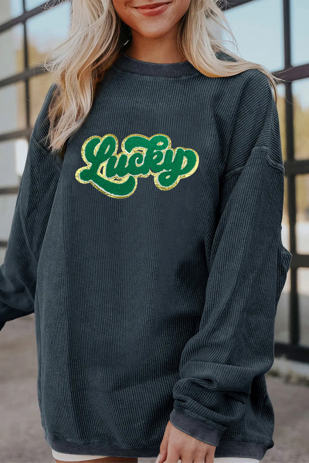 Saint Patrick's Day Lucky Graphic Oversized Waffle Pullover