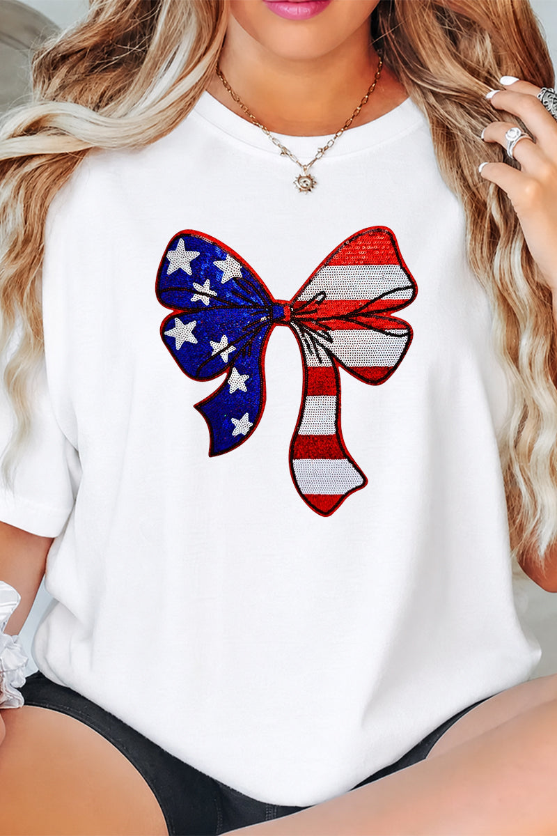 American Flag Bow Independence Day Patriotic Tee