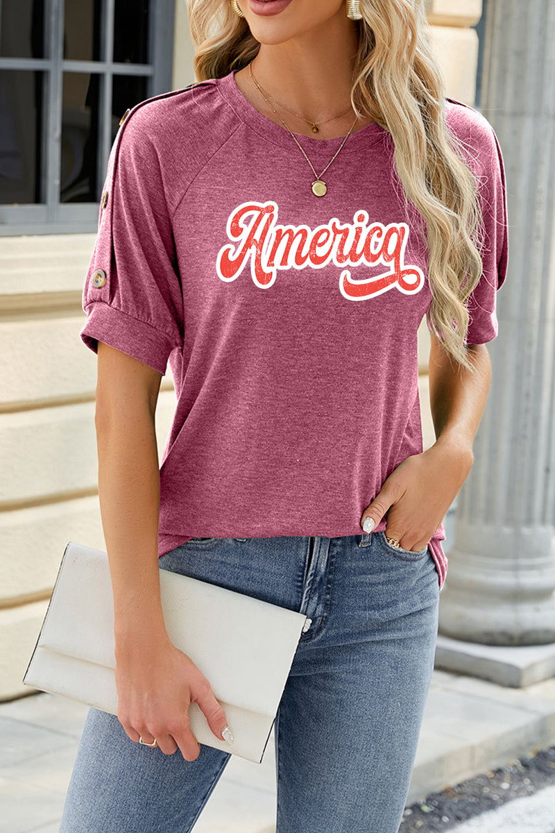 America Script Graphic Rayon Tee Boutique Patriotic Top