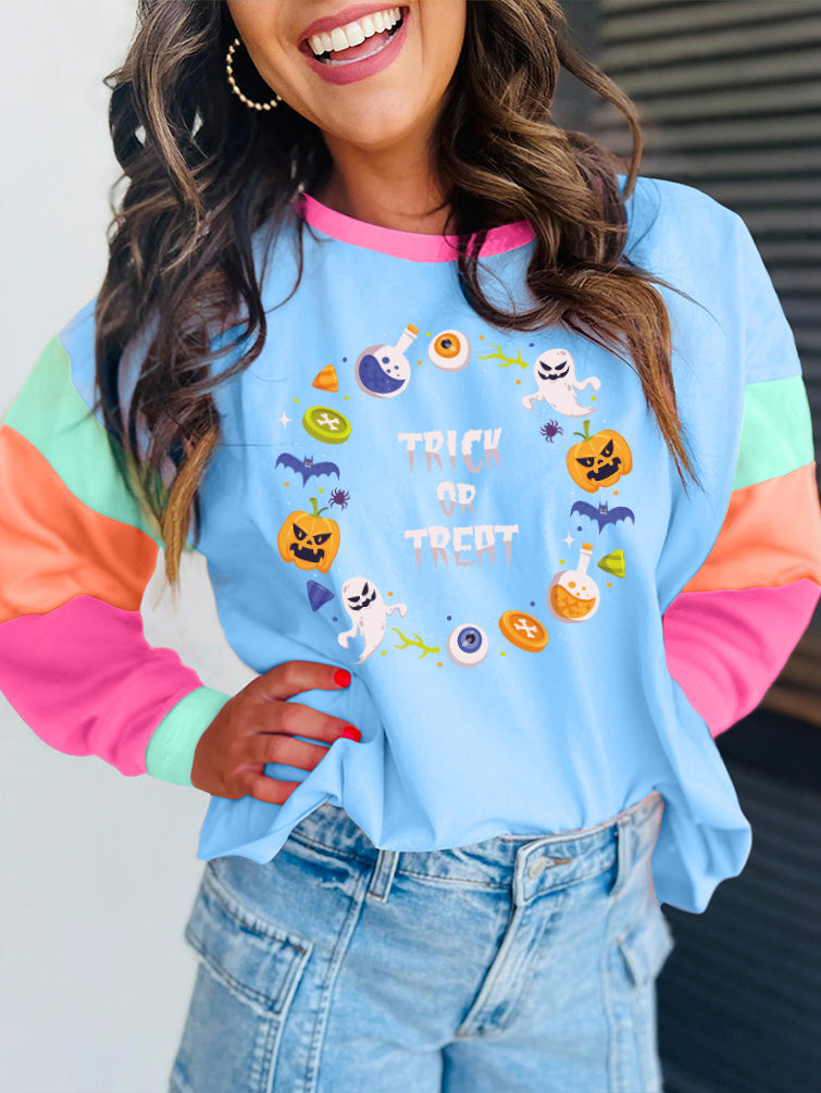 Trick or Treat Halloween Color Block Long Sleeve Tee
