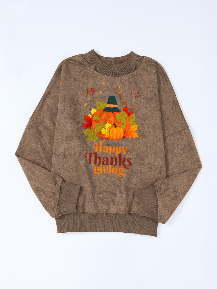 Happy Thanksgiving Pumpkin Fall Leaves Graphic Sweatshirt