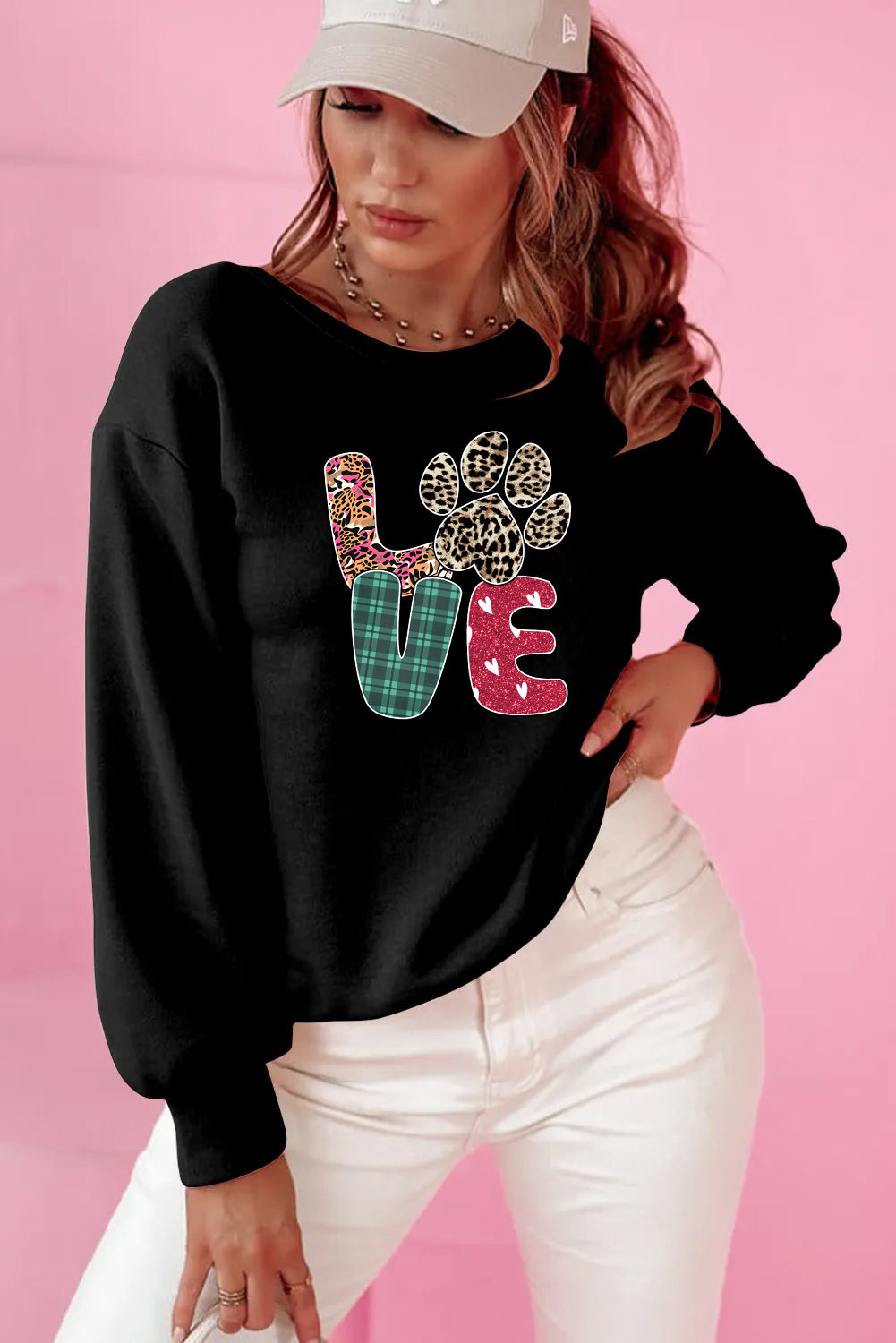 Valentine’s Day Leopard Love Dog Paw Graphic Sweatshirt