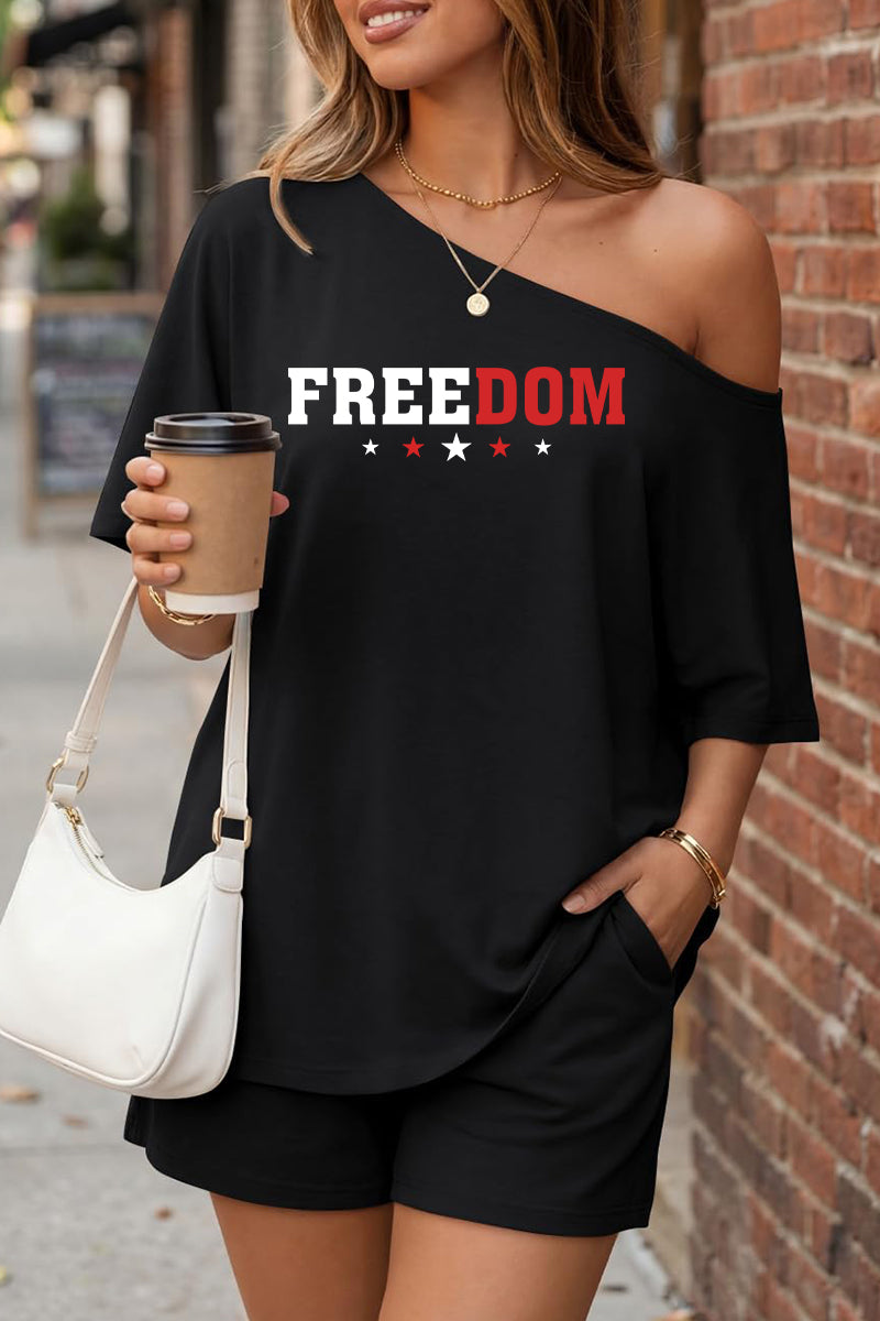 Independence Day Freedom Off Shoulder Short Sleeve Set