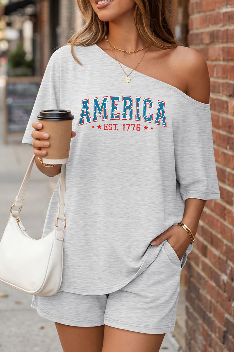 America EST. 1776 Off-Shoulder Independence Day Top Set