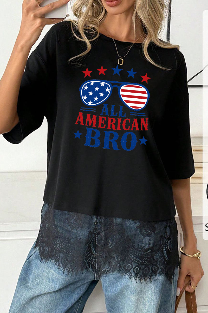 Patriotic Polyester Tee All American Bro 4th July Top