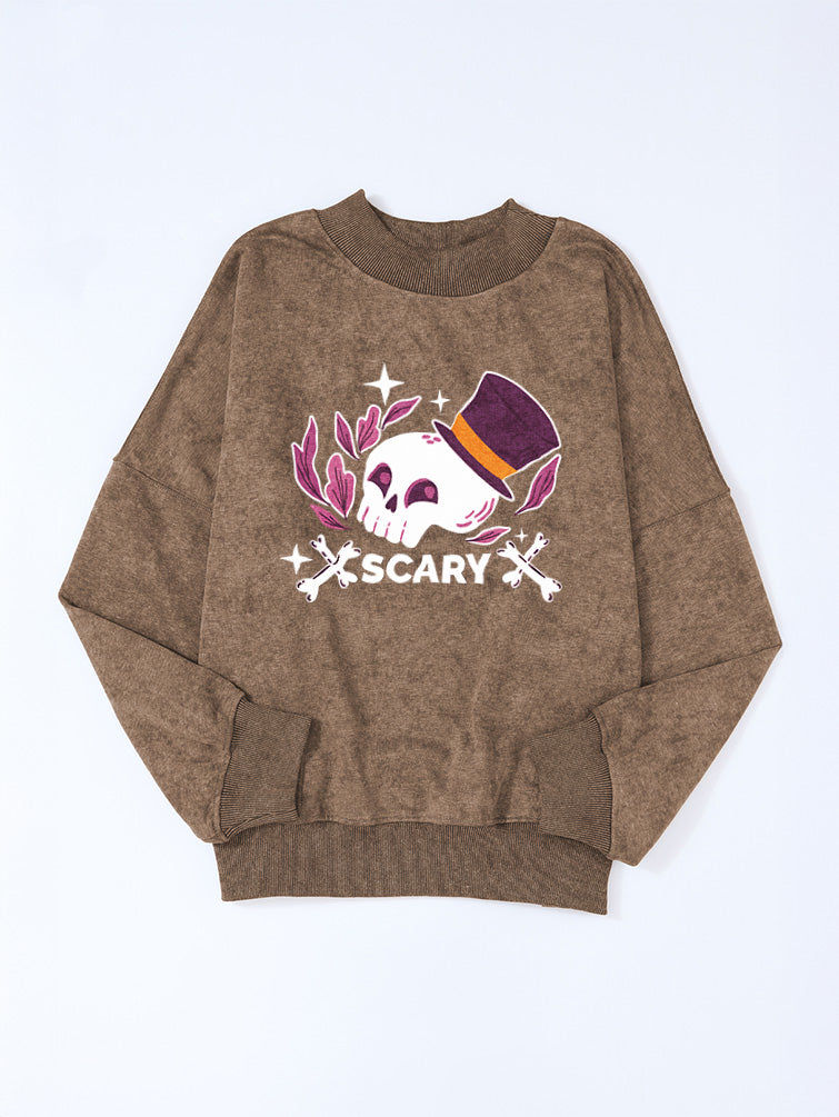 Scary Skull Top Hat Halloween Graphic Sweatshirt