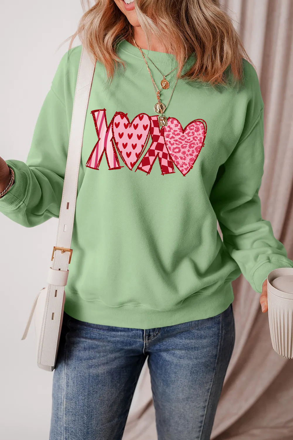 Valentine’s Day XOXO Patchwork Heart Graphic Sweatshirt