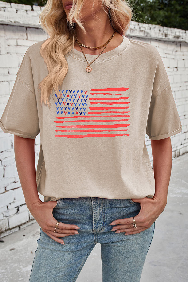Heart Flag Cotton Tee Oversized Casual Patriotic