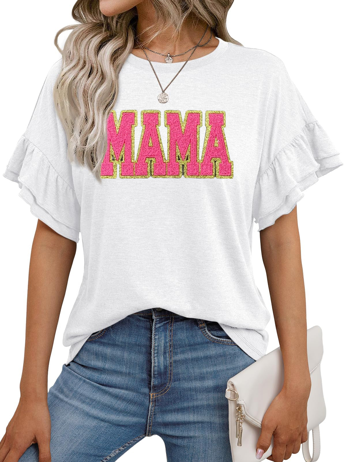 Mother’s Day Mama Graphic Ruffle Sleeve T Shirt