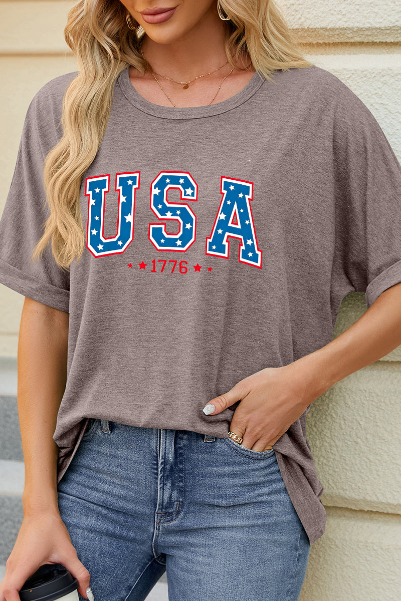 USA 1776 Graphic Tee Casual Patriotic Summer Top