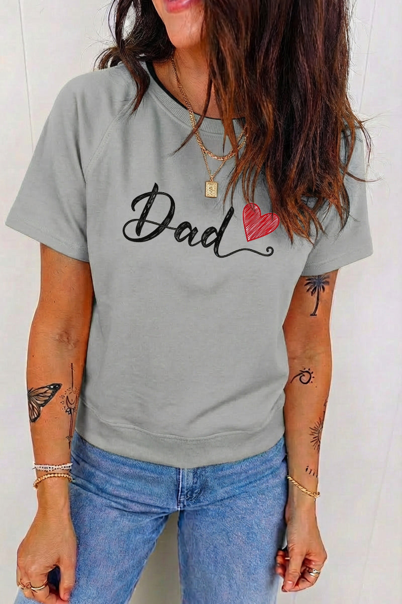 Graphic Print T Shirt Dad Heart Casual Crewneck Short Sleeve