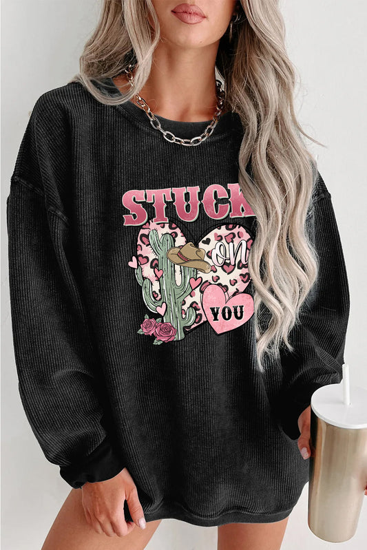 Valentine's Day Stuck On You Heart Graphic Sweatshirt