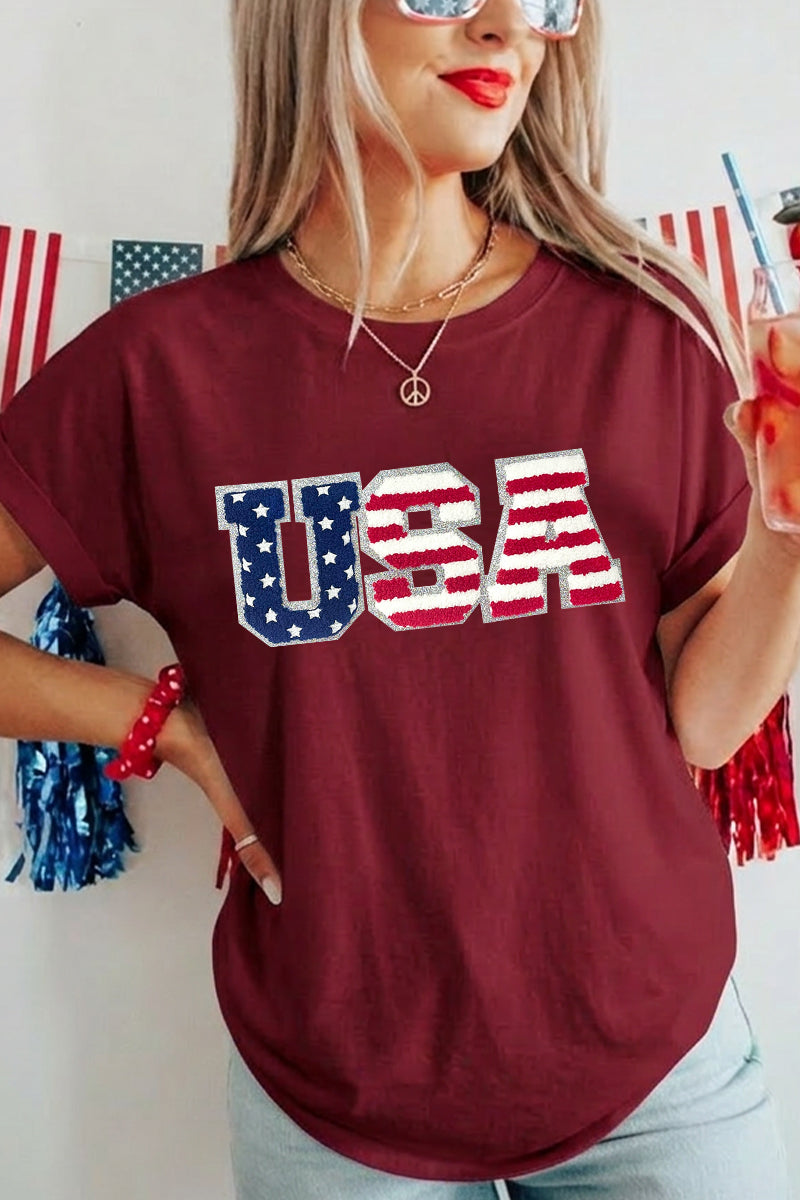 Independence Day Stars Stripes USA Letter Tee Top