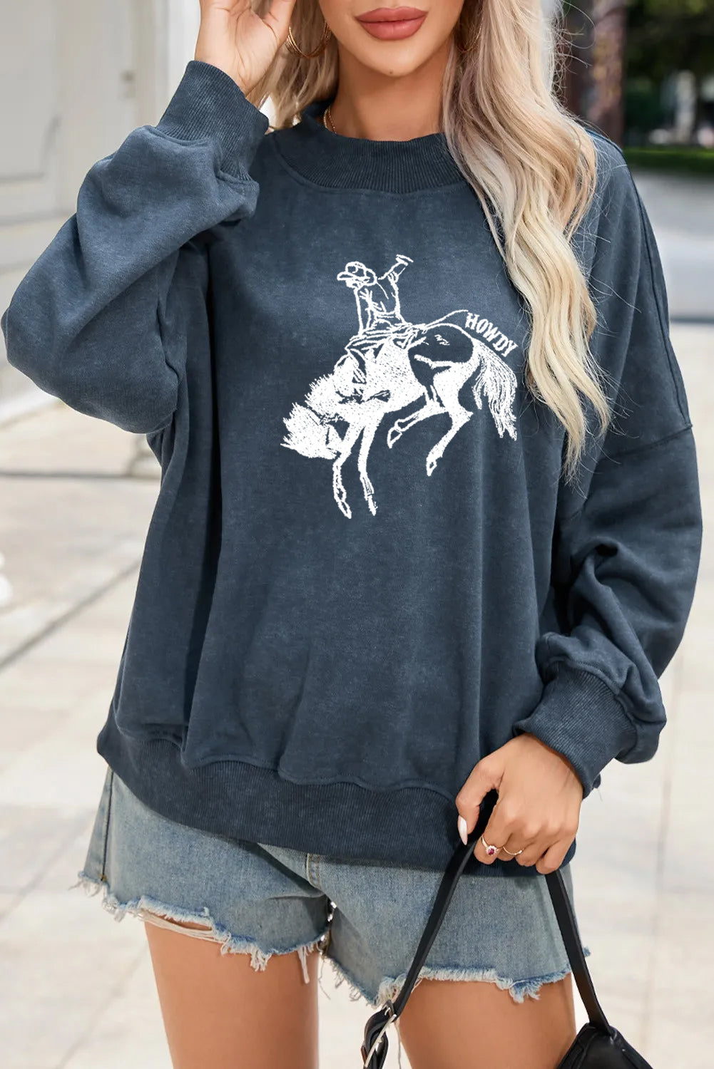 Western Cowboy Graphic Washed Sweatshirt for Women