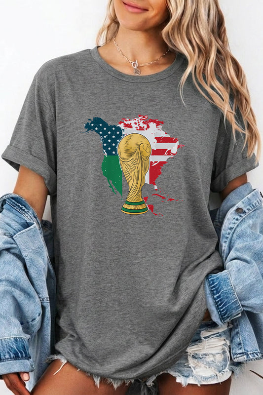 Soccer Trophy Graphic USA Map Casual Loose T Shirt