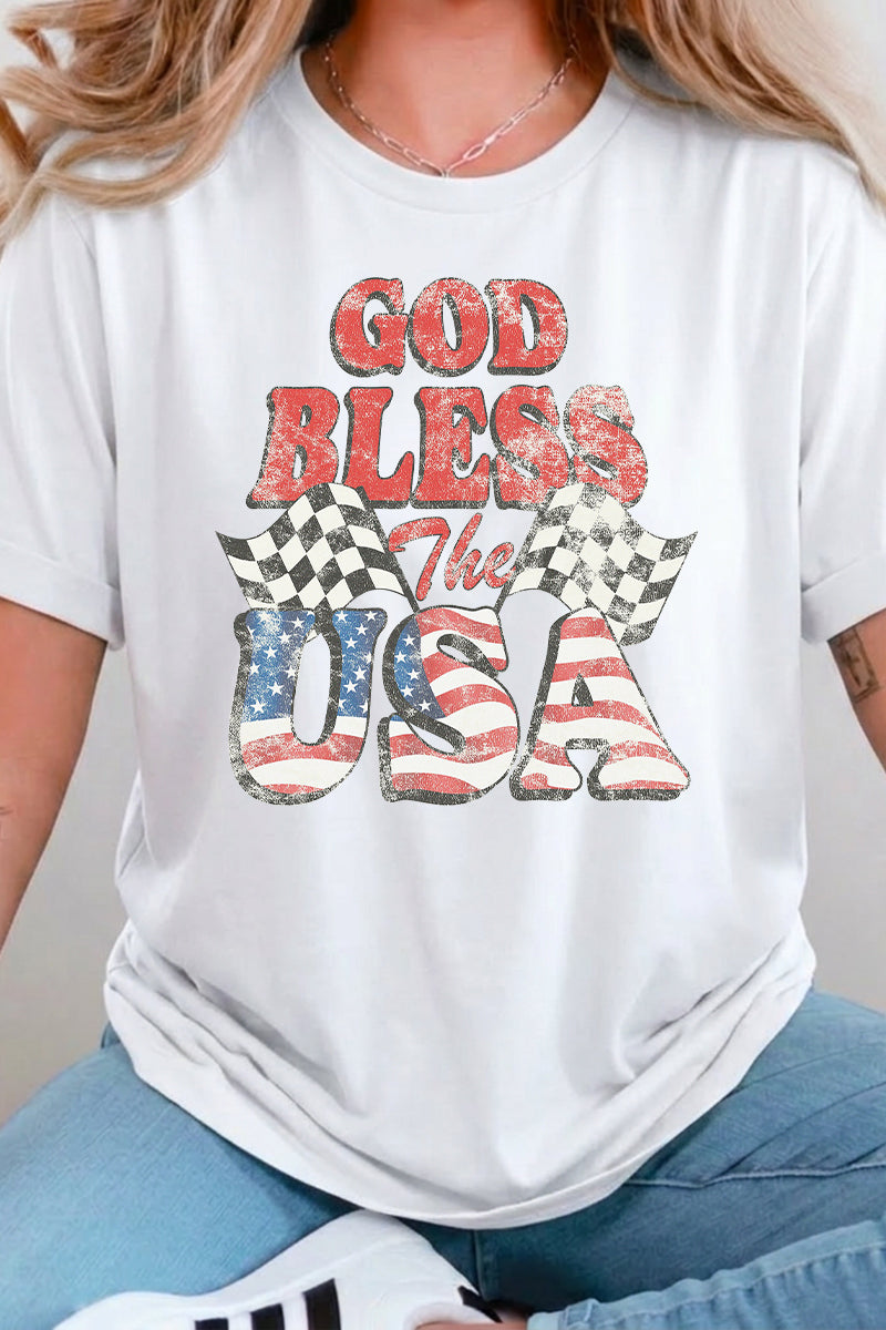 Fourth of July God Bless America Vintage Graphic Tee