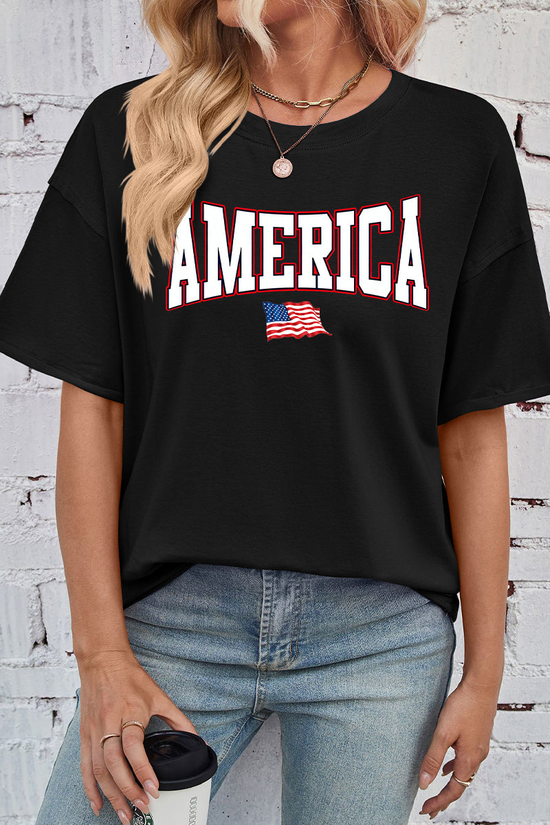 Bold America Flag Print Rayon Tee Oversized Patriotic Top