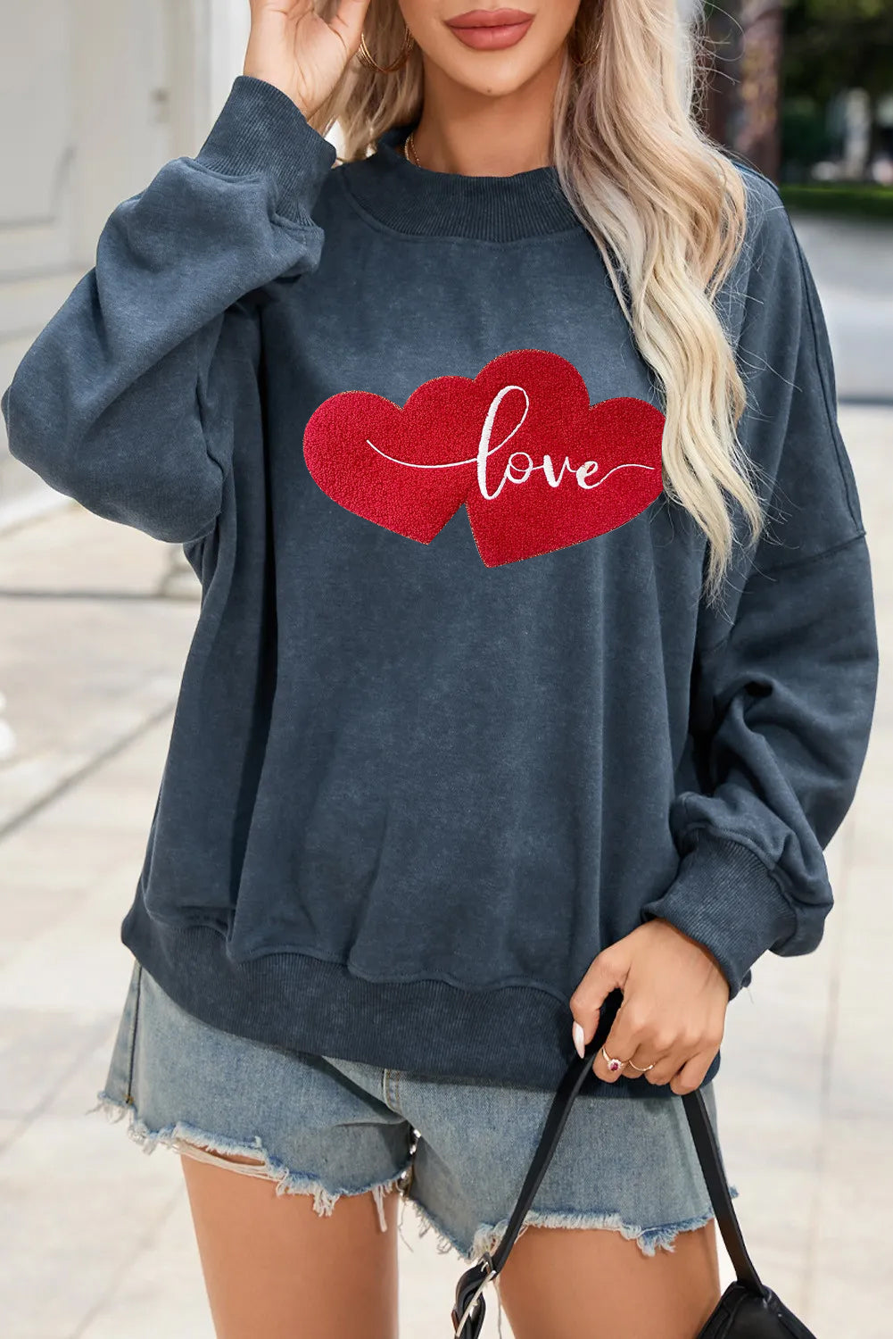 Valentines Day Love Double Heart Vintage Sweatshirt