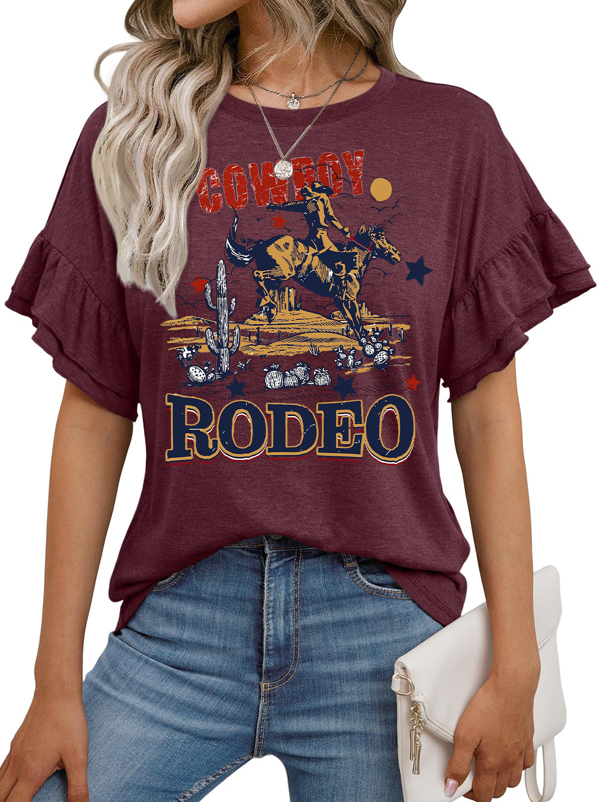 Vintage Rodeo Graphic Ruffle Sleeve Western Tee