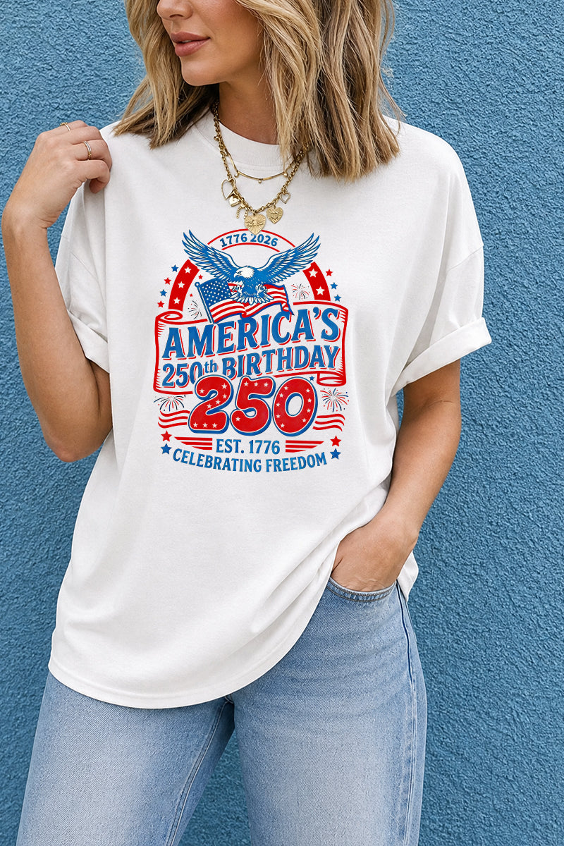 America 250 Freedom Eagle Patriotic Graphic Oversized Tee