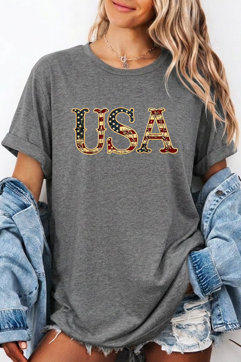 USA Graphic Oversized Fourth of July Patriotic Tee