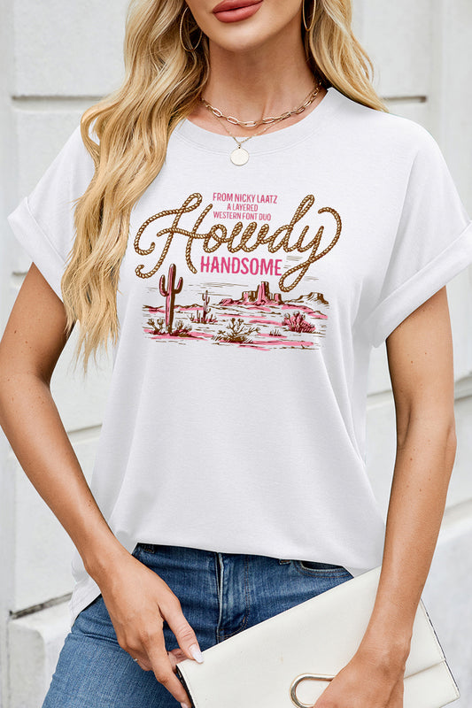 Howdy Western Graphic Loose Fit Cap Sleeve Casual Tee