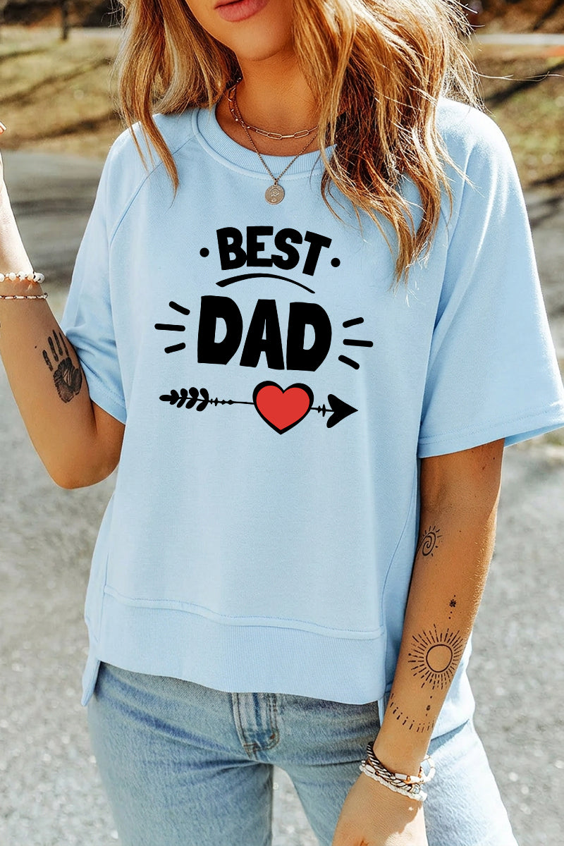 Grey Best Dad Graphic Tee Red Heart Casual Short Sleeve Top