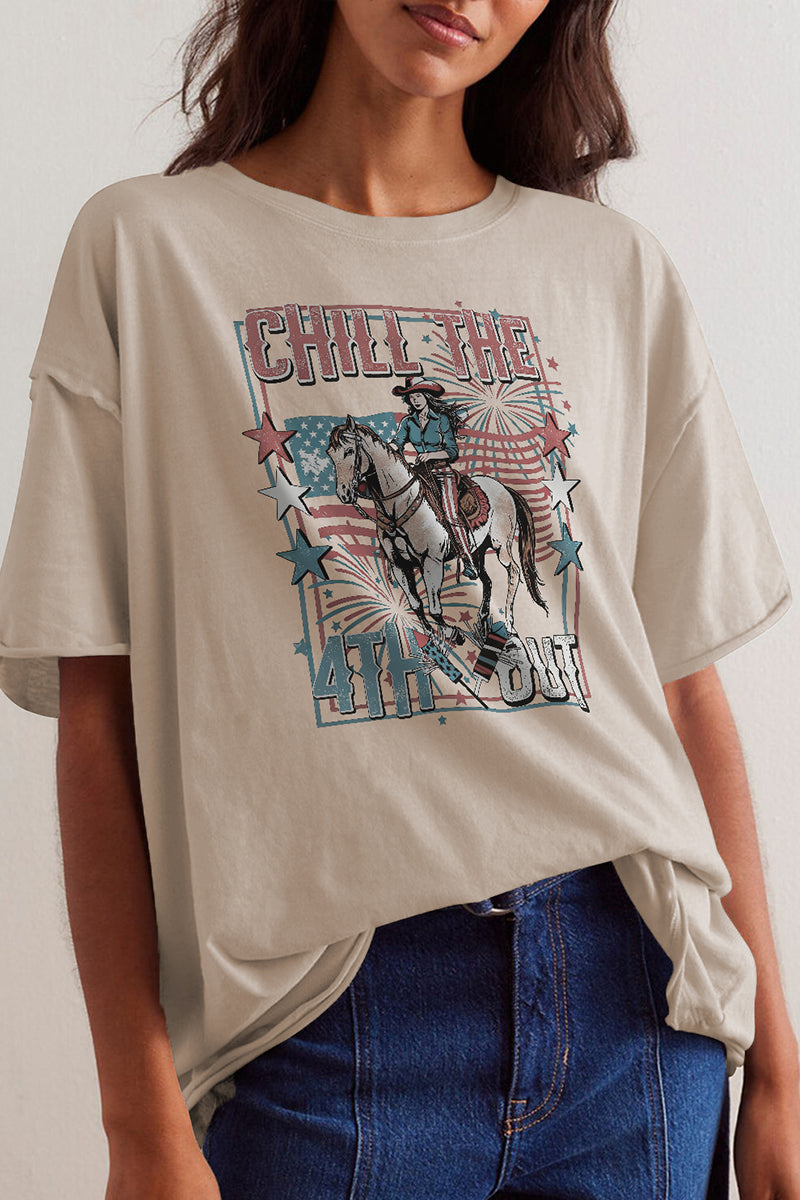 Western Cotton Graphic Tee Patriotic Oversized Rodeo Top