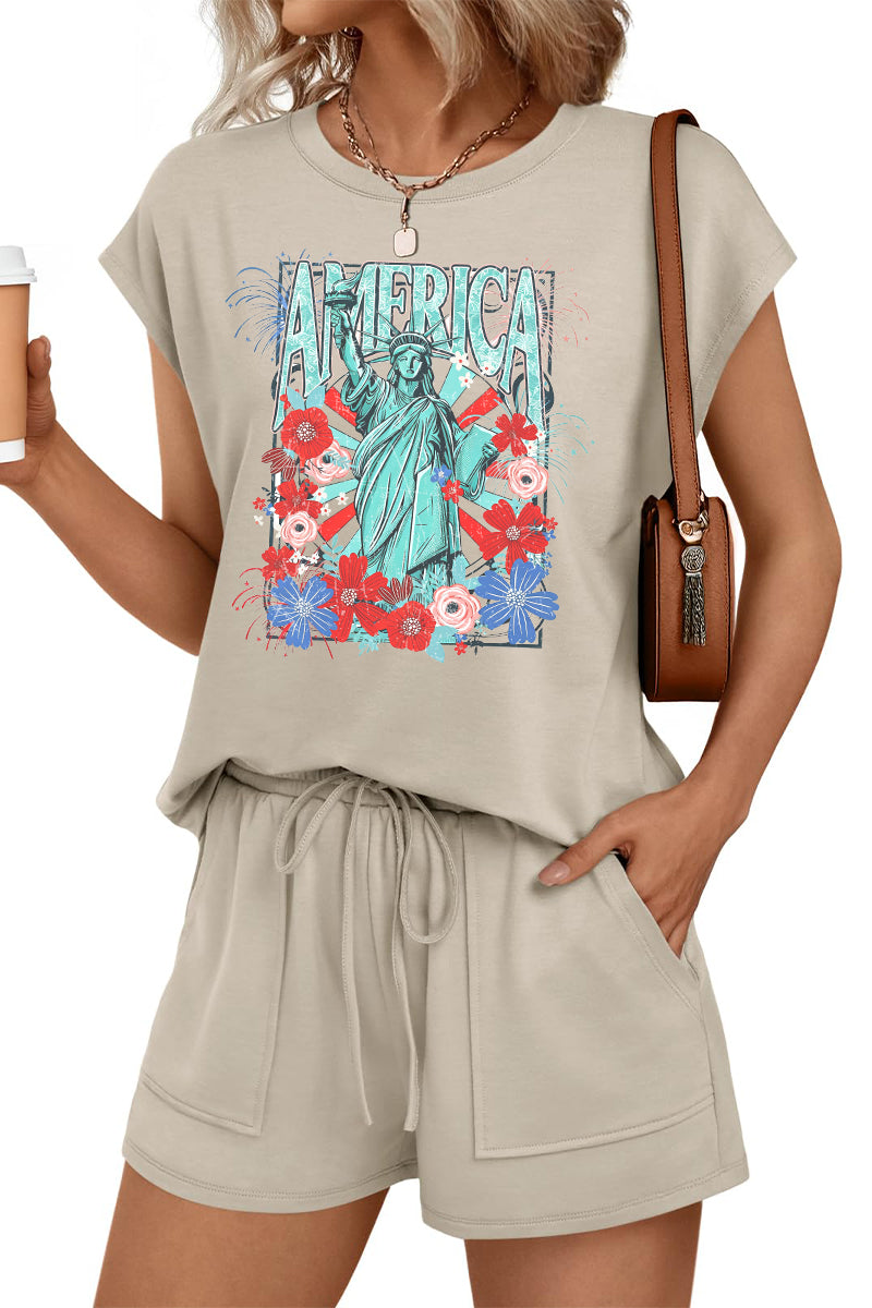 Fourth of July America Graphic Top and Shorts Set