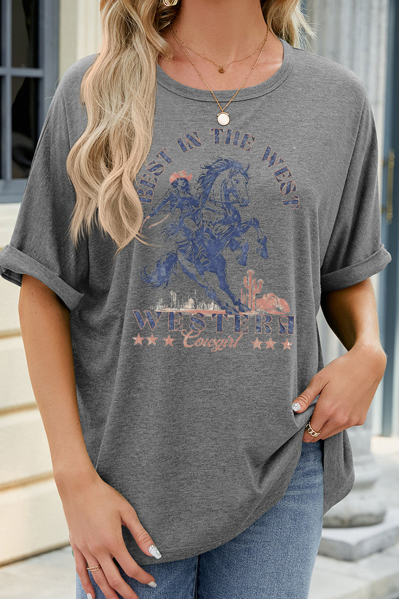 Western Horse Graphic Tee Casual Loose Cowgirl Top