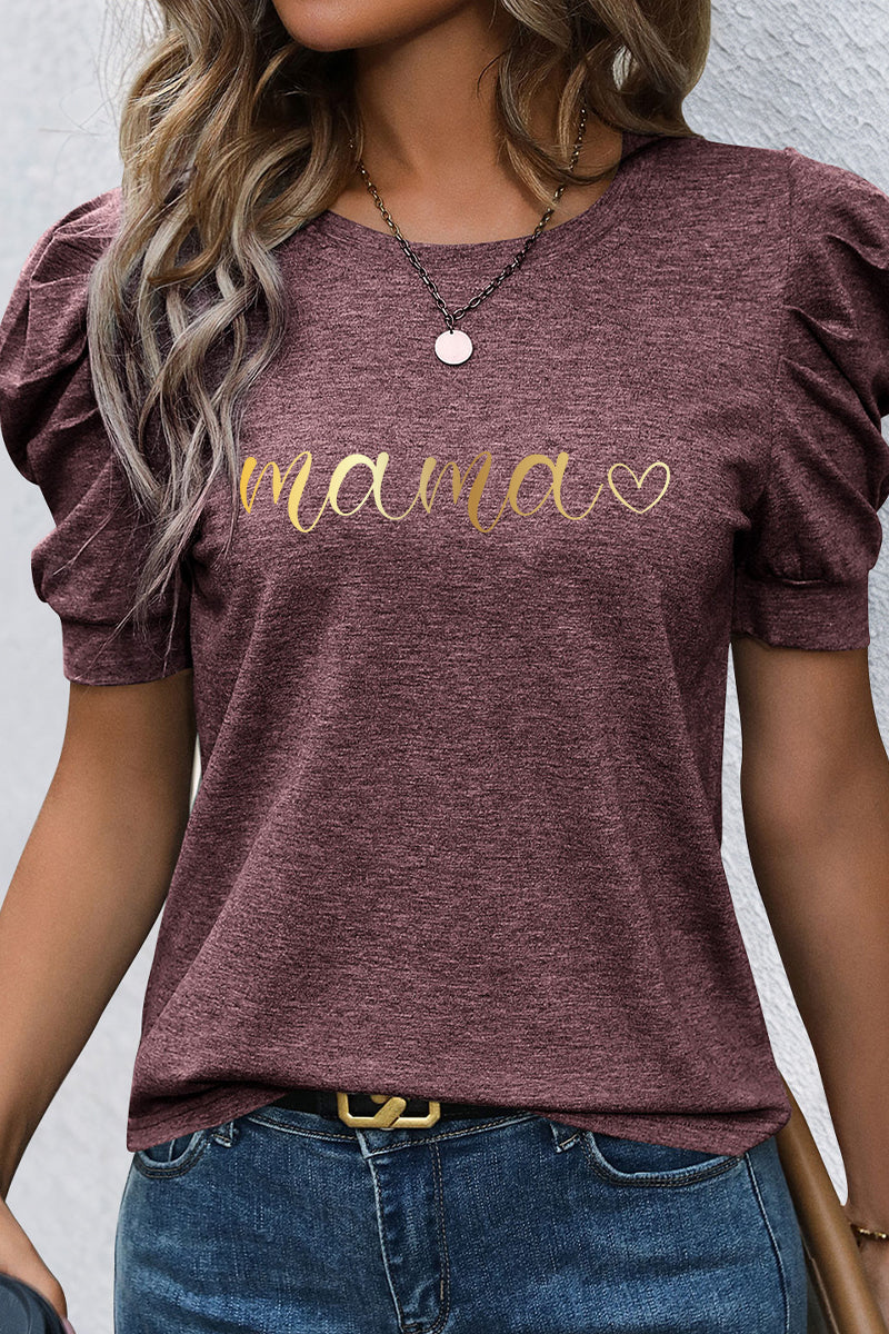 Mother’s Day Mama Script Graphic Puff Sleeve T Shirt