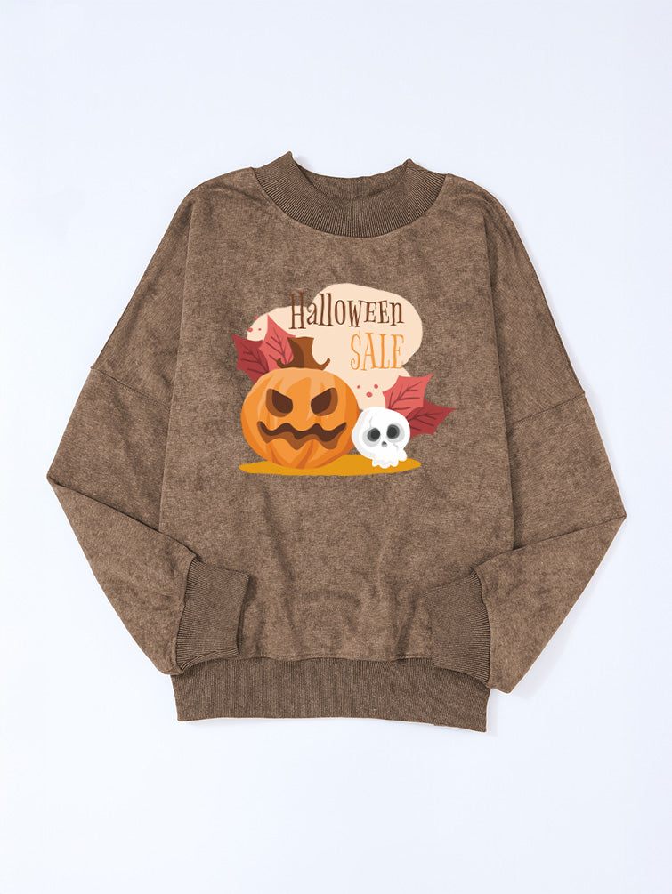 Halloween Pumpkin Skull Graphic Drop Shoulder Sweatshirt