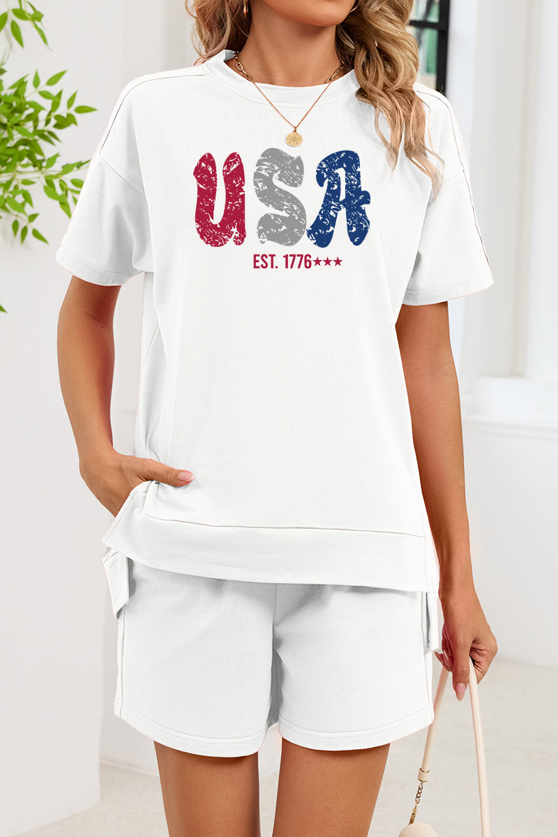 USA Graphic Two Piece Lounge Set Patriotic Summer Outfit