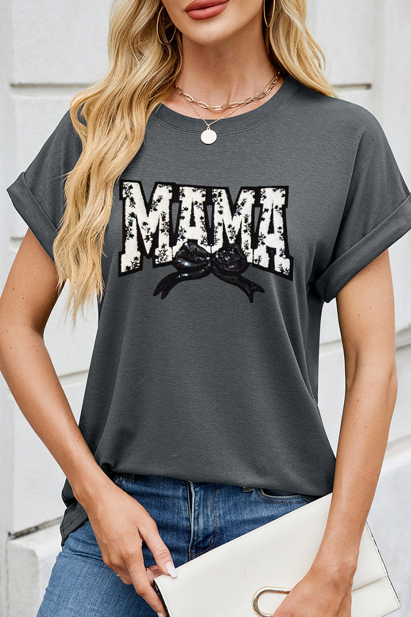 Mother Day MAMA Bow Graphic Tee Women Casual