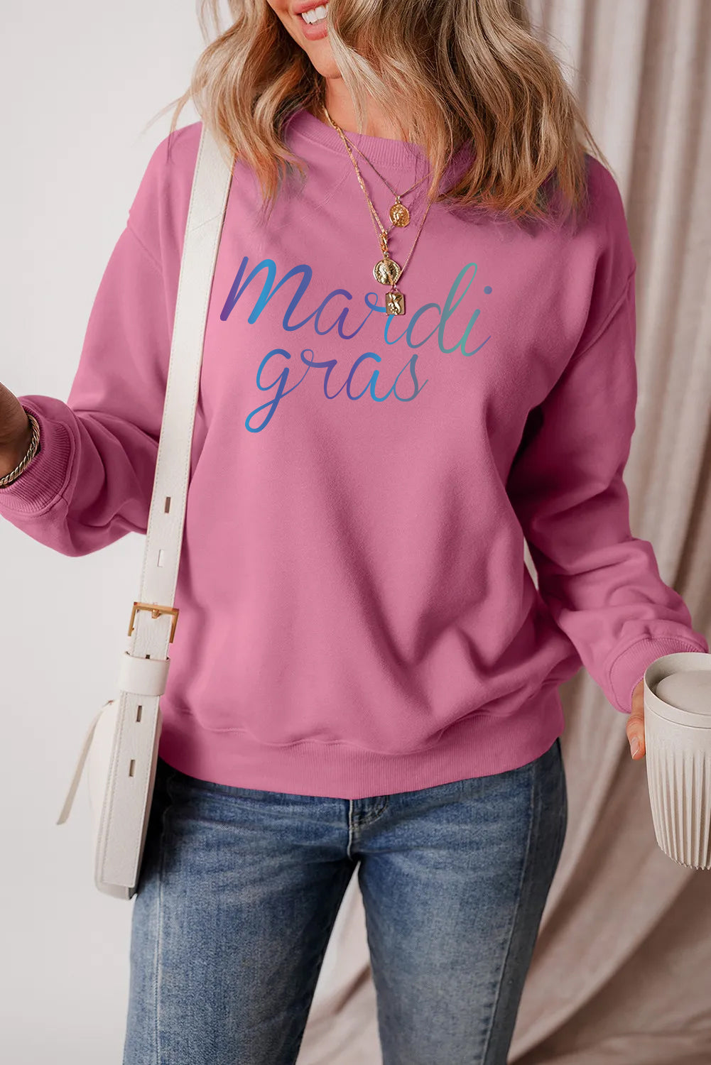 Mardi Gras Handwritten Text Graphic Relaxed Pullover
